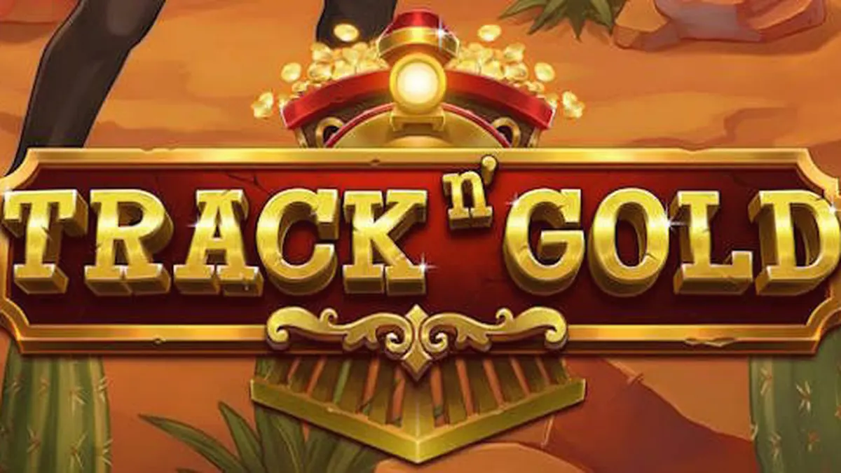 Interface de jogo do slot Track n’ Gold com temática ferroviária e elementos de ouro.
